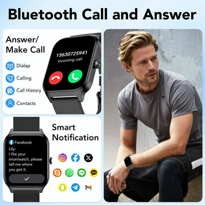 Smart Watch for Android and IPhone, 1.85 inch Fitness Tracker, Men Women's Smartwatch with Answer/Make Calls/112+ Sports Modes/Message Reminder, IP68 Waterproof, for Gift Black