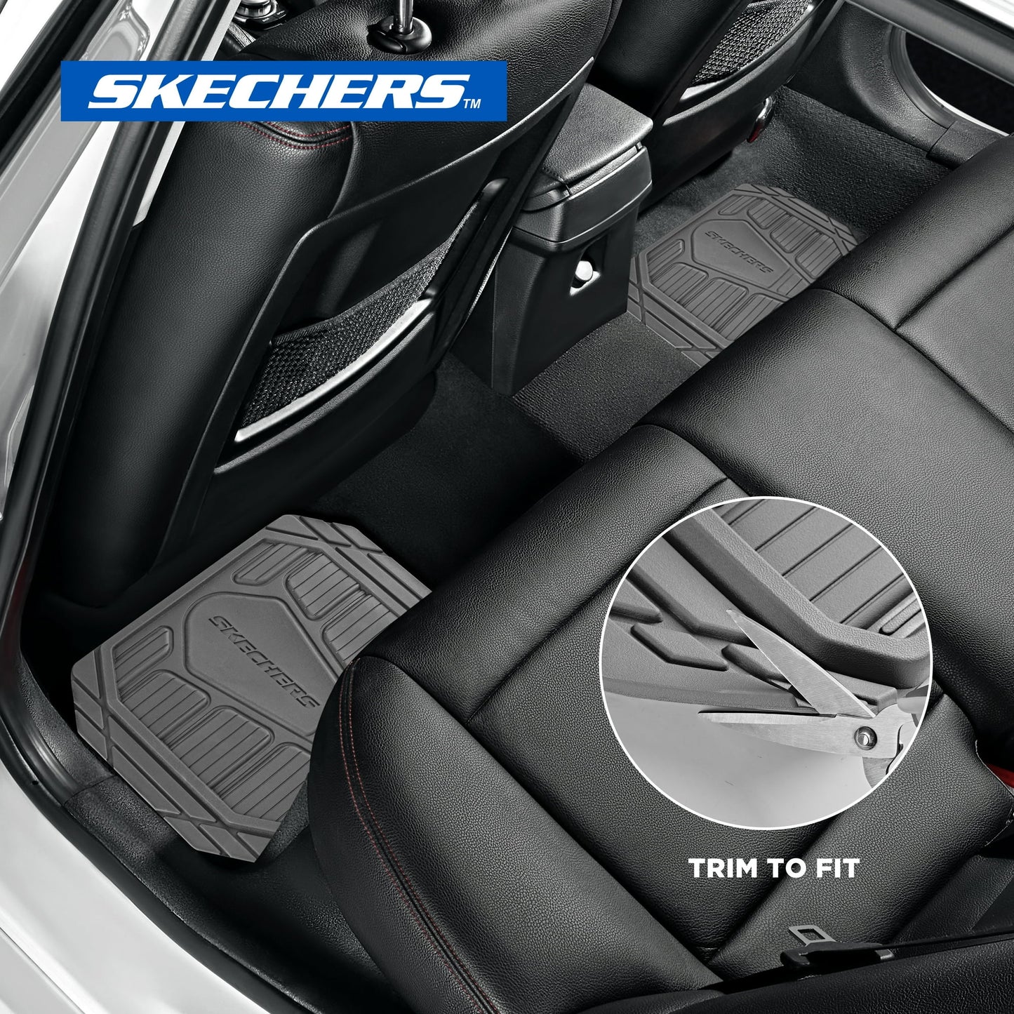 Skechers Hyper Pillar Car Floor Mat - All-Weather, Universal Fit for Most Cars, Grey - 24PM15