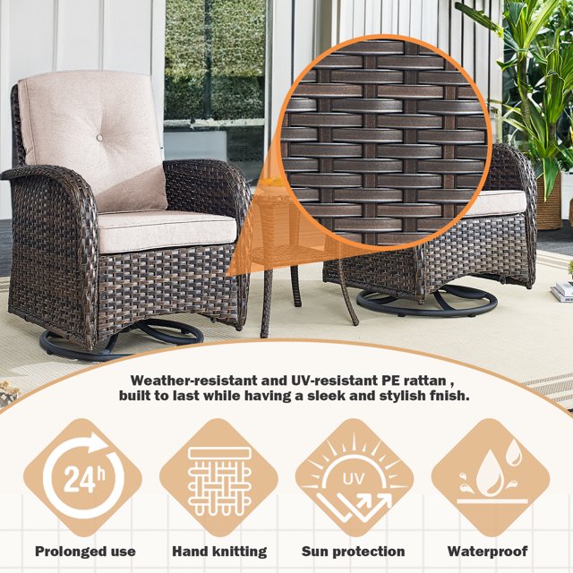 Gymojoy Outdoor 5-Piece Furniture Sofa Set Brown Wicker Patio Conversation Loveseat Sofa Set with Thick Cushions