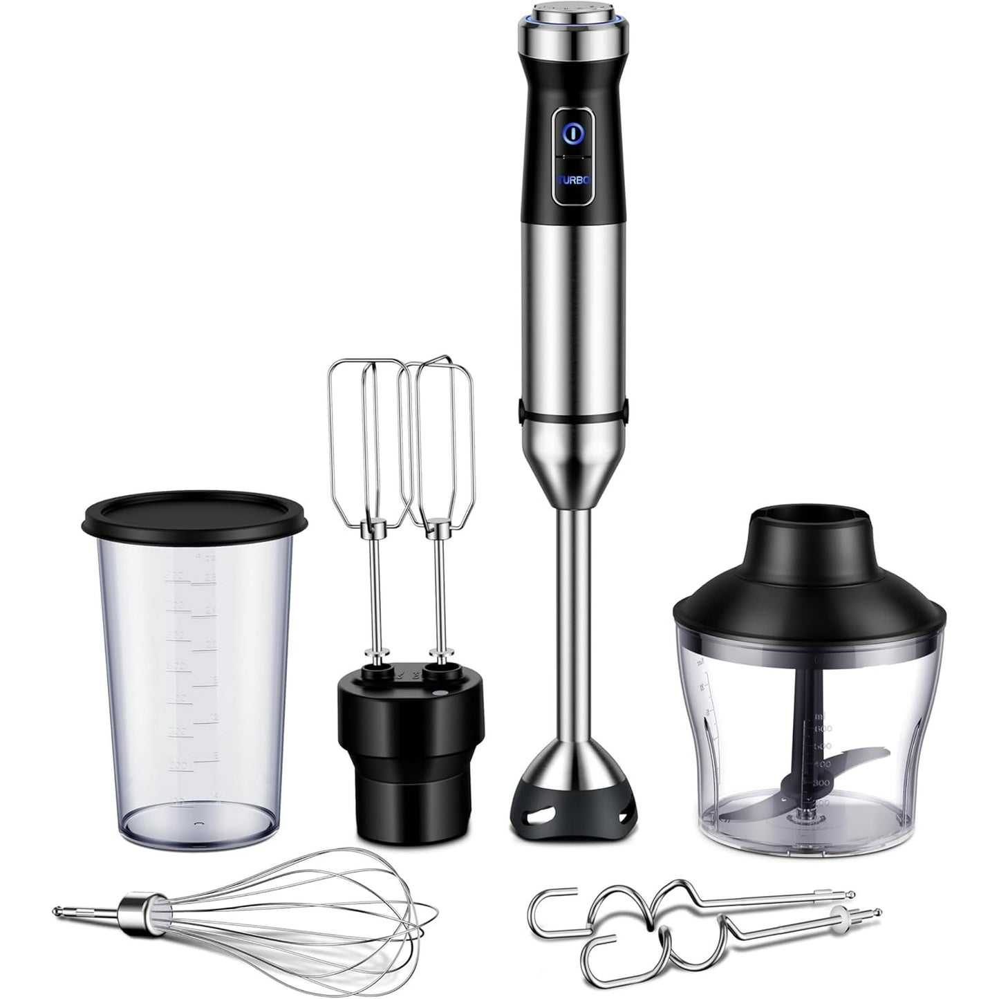 1000W 6-in-1 Immersion Blender, Stainless Steel Scratch Resistant Immersion Blender Handheld with 20 Speeds,Hand Blender with Whisk, Chopper, Beaker, Egg Beaters and Dough Hooks