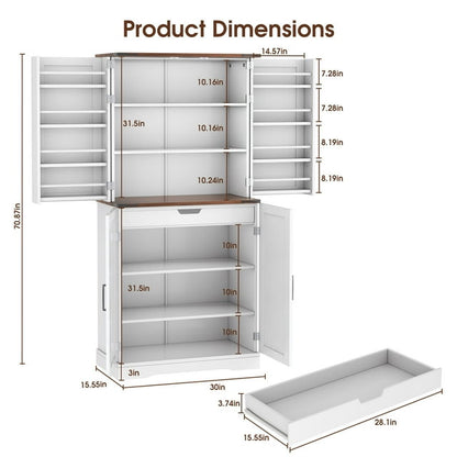 Nifamembo Pantry Cabinet,70.8" Freestanding Tall Cupboard Storage Cabinet with a Drawer, 4 Adjustable Shelves for Living Room, Kitchen