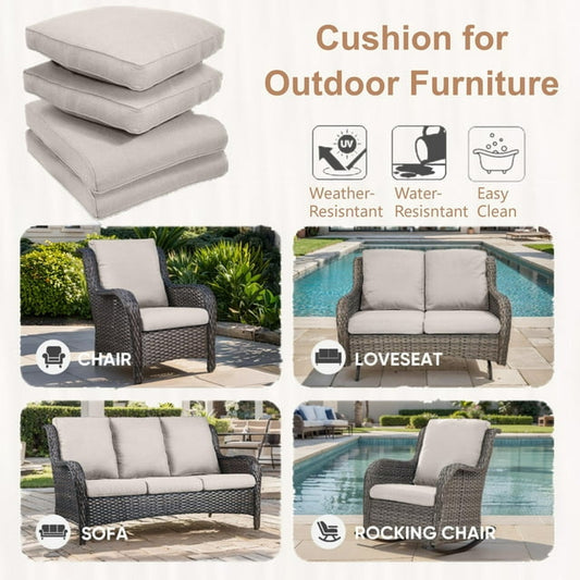 PARKWELL Outdoor 24" x 22" 4 Piece Deep Seat Cushion Set, Water Repellent, Fade Resistant, Deep Seat Bottom and Back Cushion for Chair, Sofa, and Couch,Beige