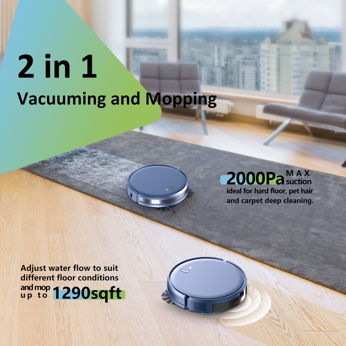 GOOVI Robot Vacuum Cleaner,2 in 1 Robot Vacumm Mop Combo, With Alexa/WiFi/App Connection,for Pet Hair, Hard Floor