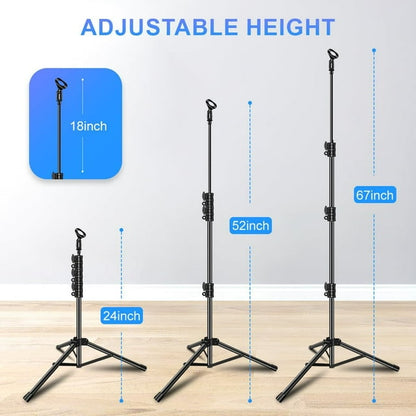 Genreen Tripod Mic Stand Adjustable Universal Floor Standing Detachable Mike Stand with Mic Clips,Karaoke Mic Holder for Singing for Adults Kids(Black)