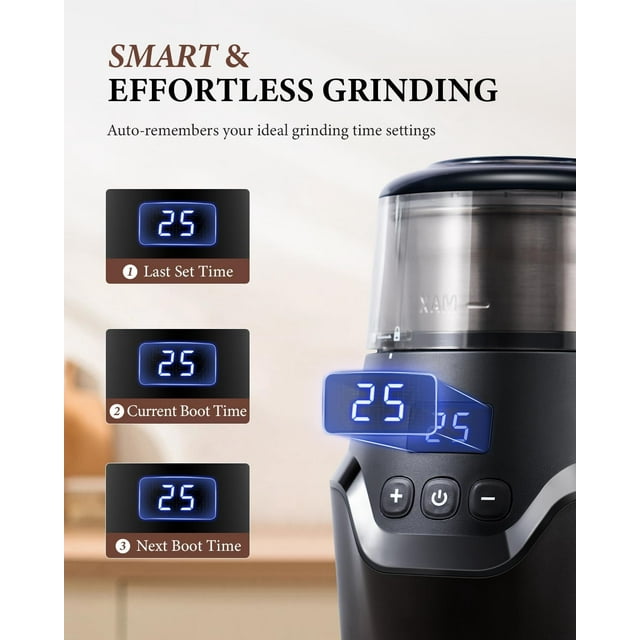 SHARDOR Adjustable Coffee Grinder Electric,Super Silent Electric Coffee Bean Grinder with Time-Memory Adjustment and Multi-Functional Stainless Steel Cup for Spices, Herbs, and Nuts Grinding