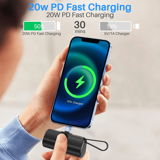 PLUSBRAVO Portable Charger Small Power Bank with Built-in Cables,5000mAh Fast Charger Battery Pack for iPhone 16/15/14 Series, Samsung S24/23, Android