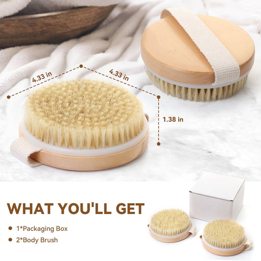 2 Pack Dry Body Brush,Natural Bristle Exfoliating Brush for Dry Skin