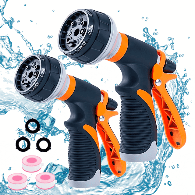 2 Pack Heavy-Duty Multi-Function Water Hose Nozzle,Hose Nozzles For Lawn And Garden, 8 Spray Patterns For Watering Plants, Cleaning Cars, Showering Pets - 8-Pattern Watering Nozzle