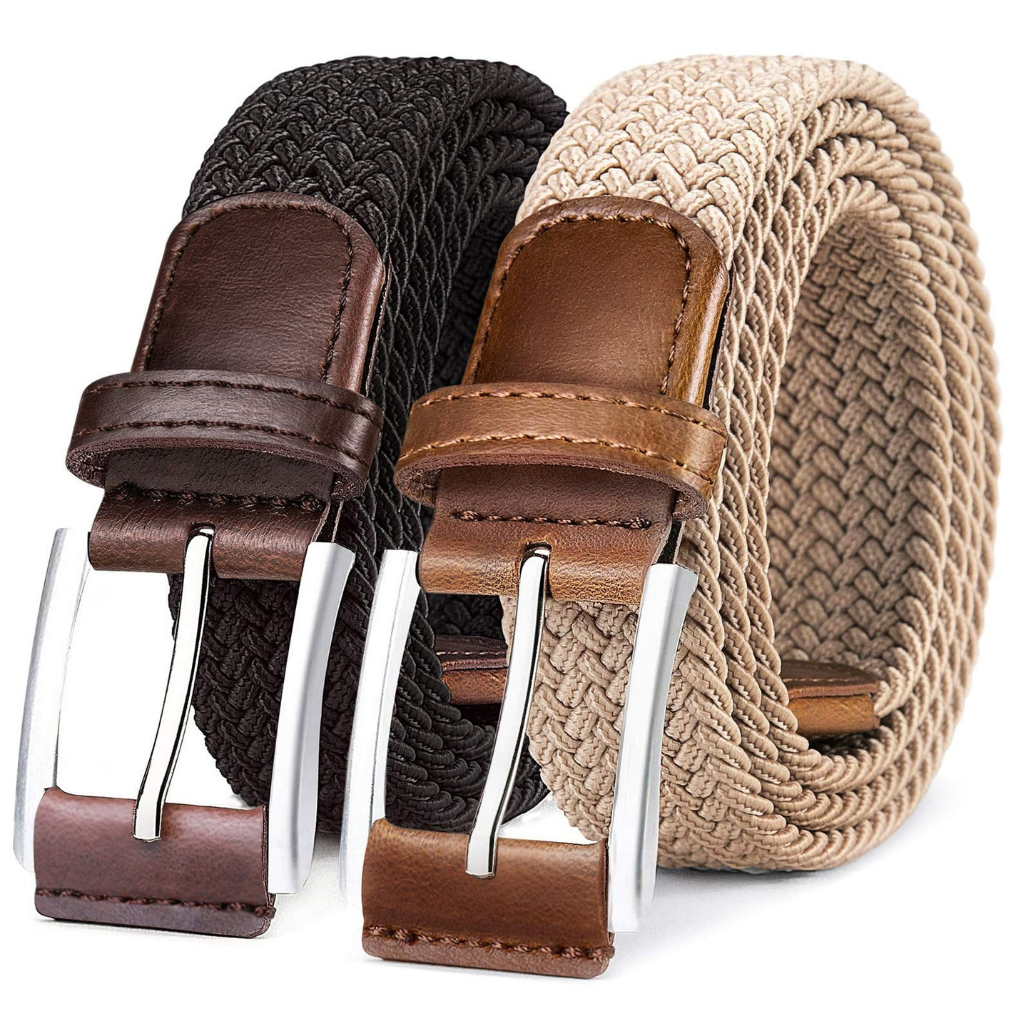 2-Pack Men’s Stretch Braided Web Belt, Elastic Casual Belt for Golf, Jeans, and Everyday Wear – 1 3/8" Width – Comfortable and Durable Men’s Gift Set