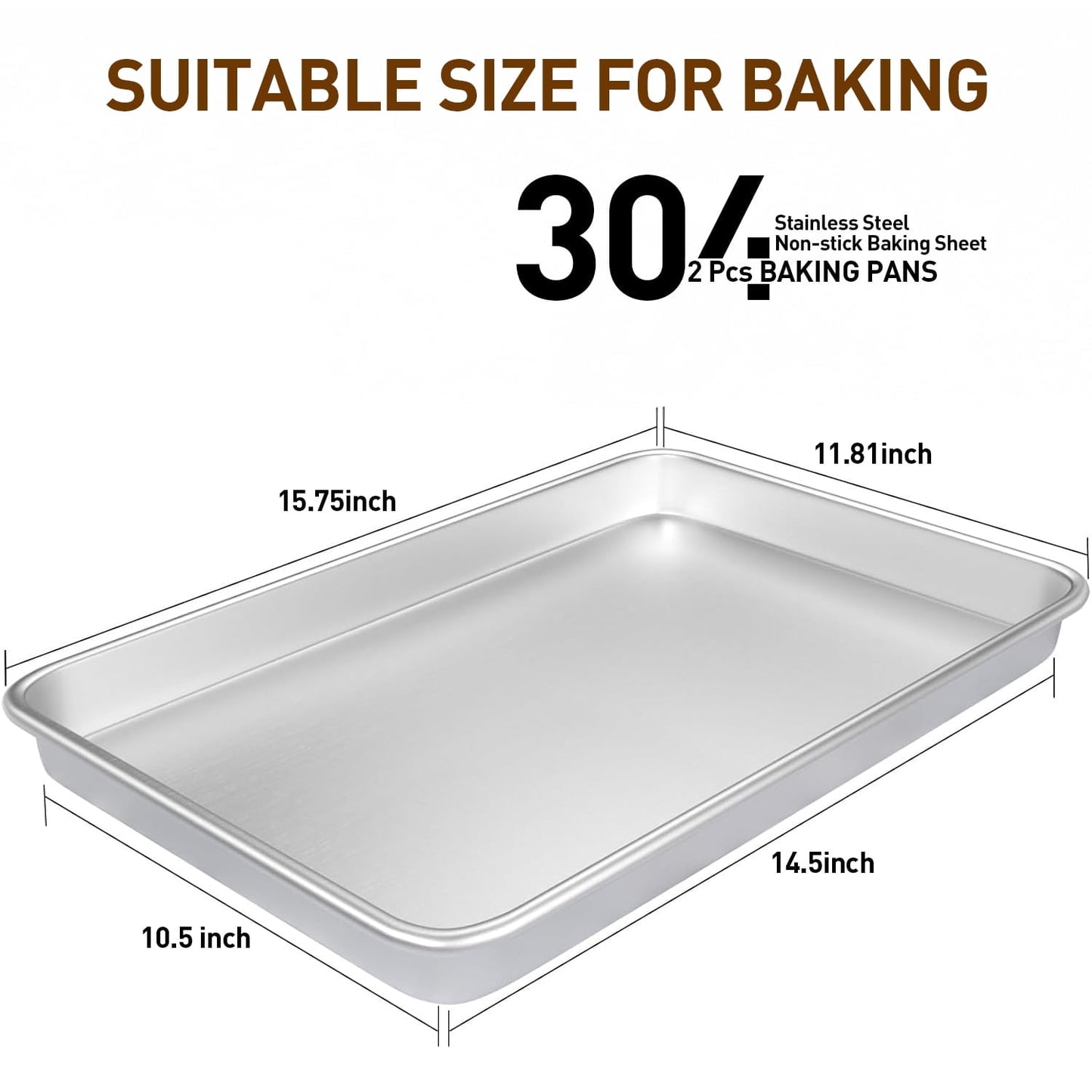 2 Piece Baking Cookie Sheet Set,16" x 12" Stainless Steel Food Baking Tray