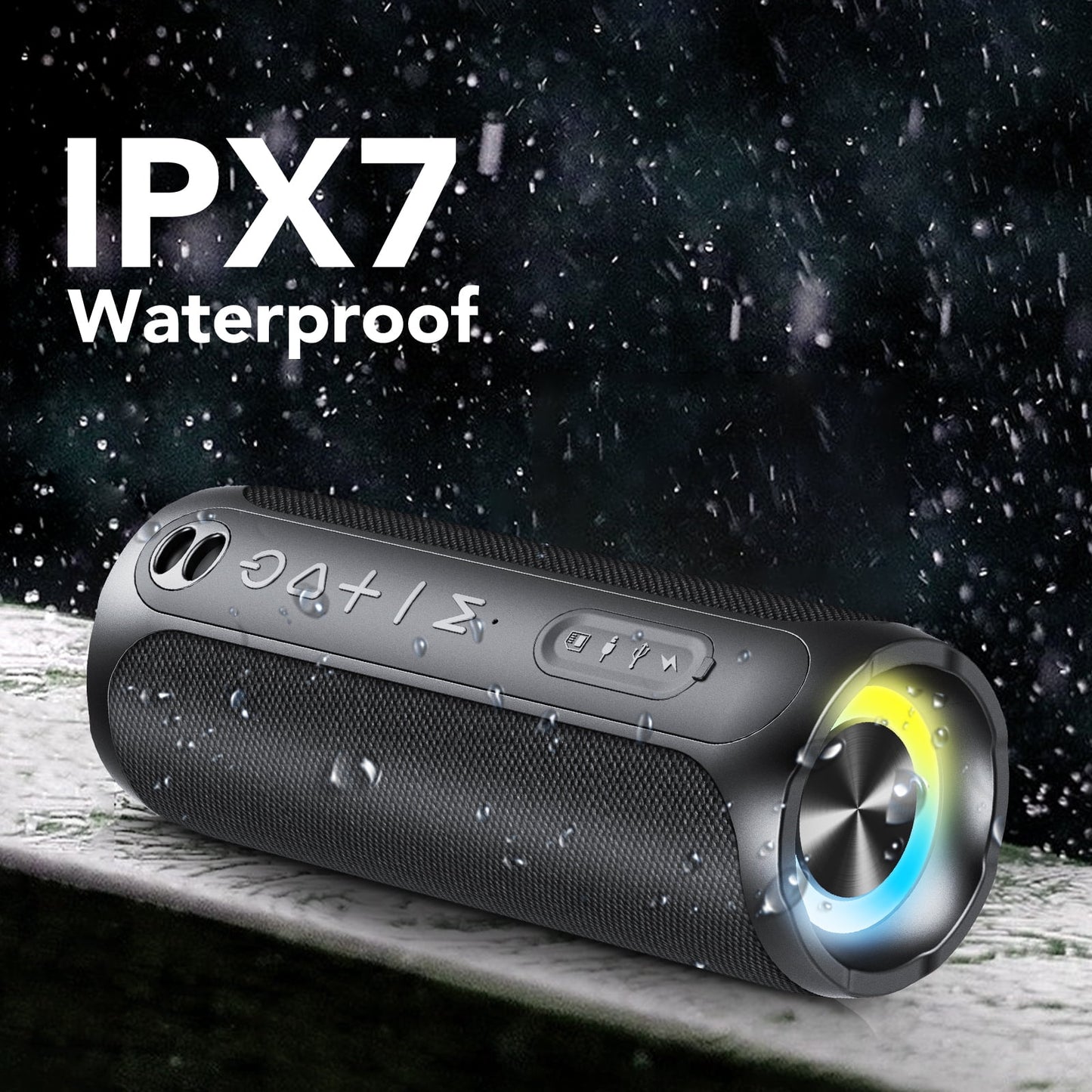 Portable Bluetooth Speaker IPX7 Waterproof Wireless Speaker with 30W Powerful Speaker 30Hrs Playtime Colorful Flashing Lights TWS Wireless Pairing for Outdoor/Party/Beach/Travel/Gifts