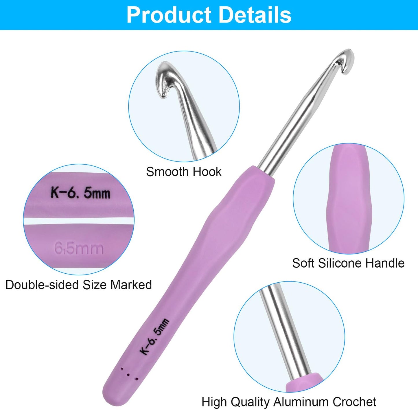 Sherry Crochet Hooks 12 Sizes Crochet Hook Set, 41 Pack Yarn Crochet Kit for Beginners, Knitting Needles with Ergonomic Handles for Arthritic Hands, Crochet Needle Kit with Blue Case for Crocheters