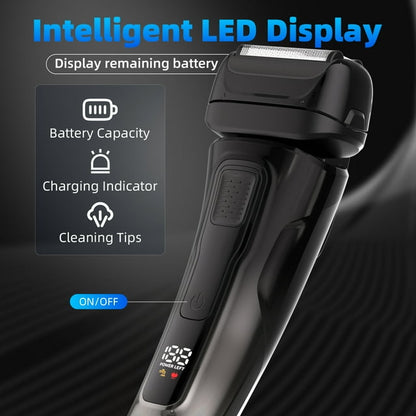 Electric Razor for Men - Handheld Design Hair Trimmer with LED Display Cordless Foil Shaver