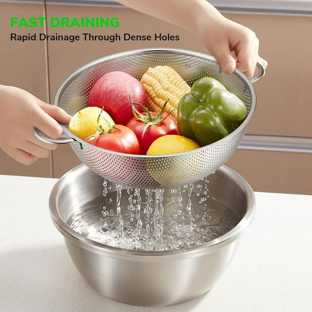 3 Pcs Steel Strainer Set,Handle Micro-Perforated Colander Strainers