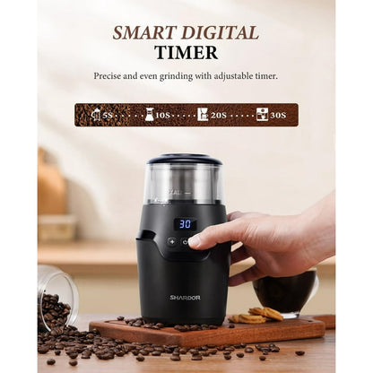 SHARDOR Adjustable Coffee Grinder Electric,Super Silent Electric Coffee Bean Grinder with Time-Memory Adjustment and Multi-Functional Stainless Steel Cup for Spices, Herbs, and Nuts Grinding