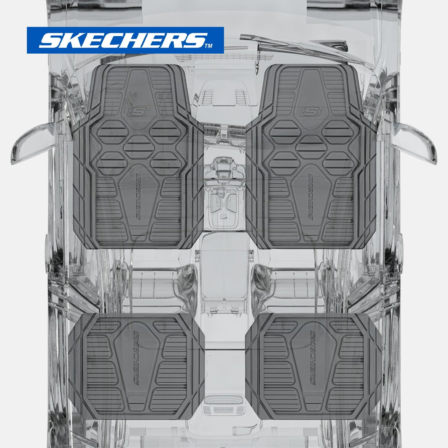 Skechers Hyper Pillar Car Floor Mat - All-Weather, Universal Fit for Most Cars, Grey - 24PM15