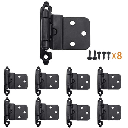 8 Pack 1/2" Matte Black Self Closing Cabinet Hinges for Flush Mount Kitchen Cabinet Door, Overlay (Variable) Face Frame Semi Concealed Kitchen Cabinet Hinges