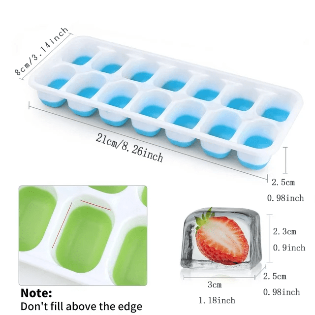 Rongsi Silicone Ice Cube Tray, 4 Pack Easy-Release & Flexible 14-Ice Cube Trays with Spill-Resistant Removable Lid, Stackable Ice Trays with Covers for Freezer, Cocktail