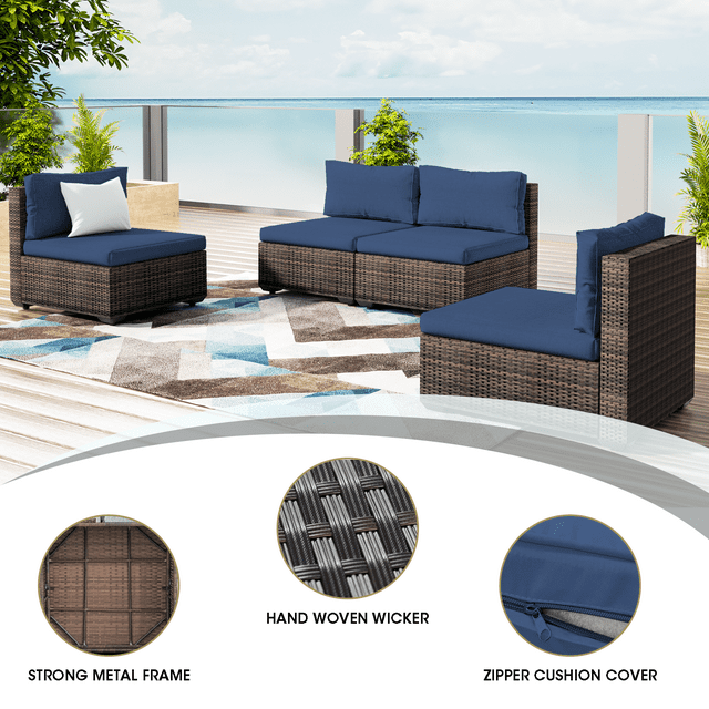 Gaildon 9 Piece Patio Furniture Set with Fire Pit Table, All Weather Outdoor Sectional PE Rattan, Patio Conversation Sets with Cushions and Glass Coffee Table for Garden Lawn Balcony Porch Deck