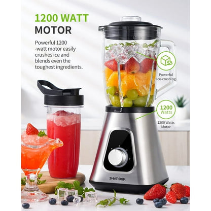 SHARDOR 1200W Blender for Shakes and Smoothies, 52 Oz Countertop Blender & 22 Oz Personal Blender Combo, 3 Adjustable Speed for Frozen Fruit Drinks, Smoothies, Sauces, Large Capacity