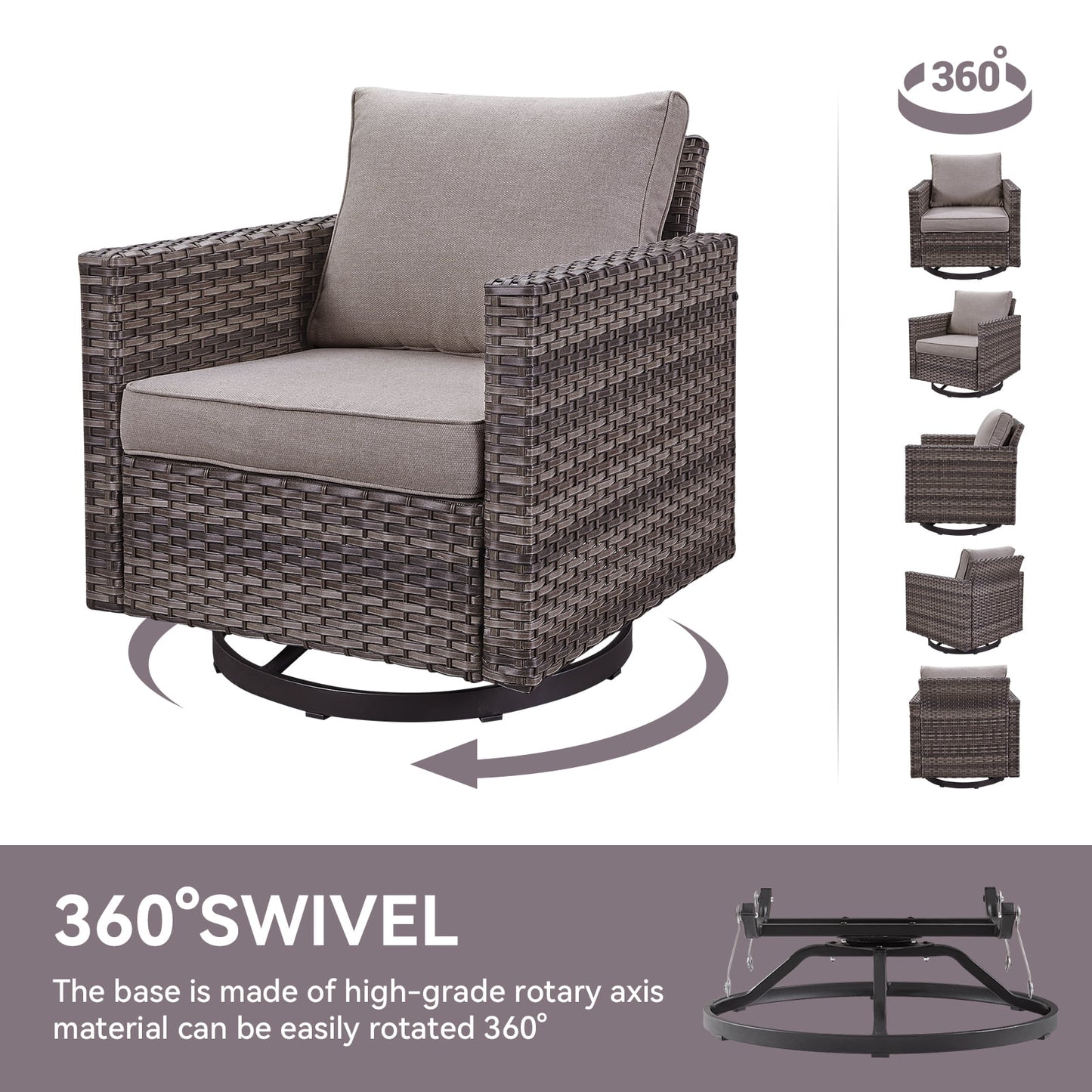 Gymojoy Outdoor Swivel Glider Chair Set of 2, Patio Swivel Rocking Lounge Chair with Gray Cushions