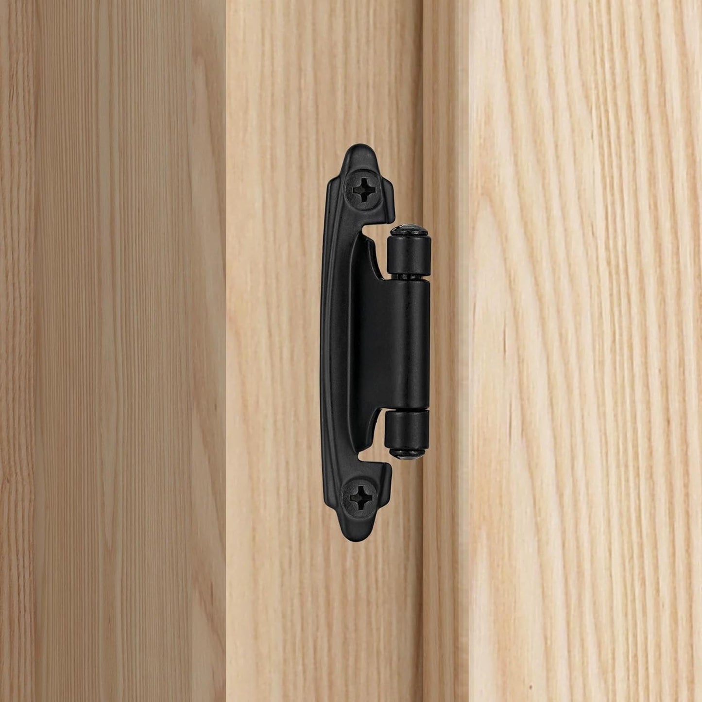 8 Pack 1/2" Matte Black Self Closing Cabinet Hinges for Flush Mount Kitchen Cabinet Door, Overlay (Variable) Face Frame Semi Concealed Kitchen Cabinet Hinges