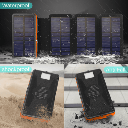 OWNTECH Portable Solar Charger for iphone android, 30000mah Power Bank with 4 Solar Panel and Compass