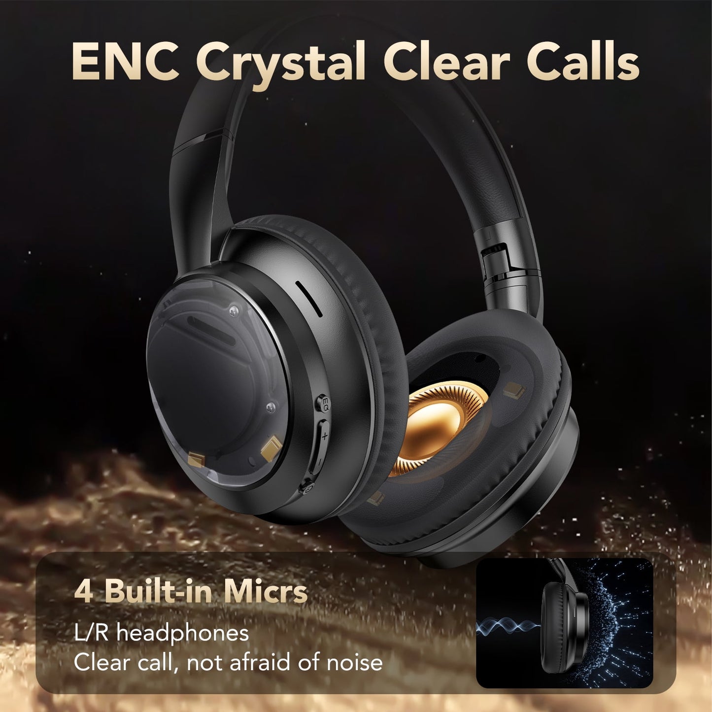 Wireless Bluetooth Headphones 5.4, 40H Playtime with 3 EQ Modes, 4 Micrs ENC Noise Cancelling for Clear Calls, Bass Boosted by 85%, Comfort Fit, Over Ear Headphones for Travel Home Office PC Black