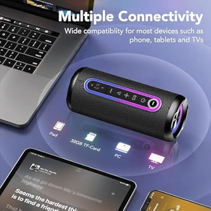 Portable Bluetooth Speaker IPX7 Waterproof Wireless Speaker with 30W Powerful Speaker 30Hrs Playtime Colorful Flashing Lights TWS Wireless Pairing for Outdoor/Party/Beach/Travel/Gifts