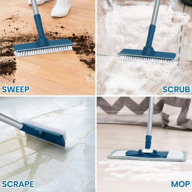 ILAVCLEAN Flat Mop and Bucket for Floor Cleaning, Foldable Bucket with Wheels, 5 Washable & Reusable Microfiber Pads