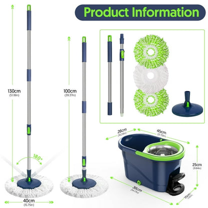 ILAVCLEAN Spin Mop and Bucket with Wringer Set for Floors Cleaning Heavy duty System