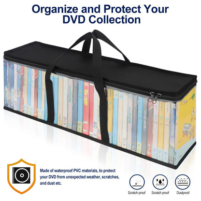 DVD Storage Bags Clear PVC Media Holder Case with Handles for DVDs/CDs/VHS Box/Blu Ray Disc/Movie Cases/Video Games Discs - Each Bag Holds up to 40 DVDs