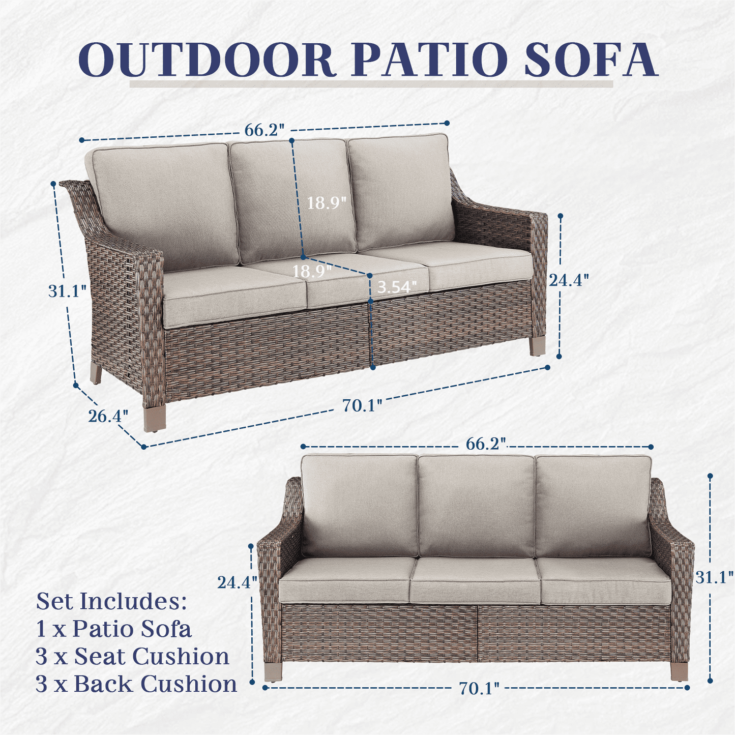 Gymojoy 6-Piece Patio Furniture Set, Oversized Outdoor Wicker Sofa with Swivel Chairs and Coffee Table, Sectional Rattan Outdoor Conversation Set for Poolside Backyard Deck, Beige