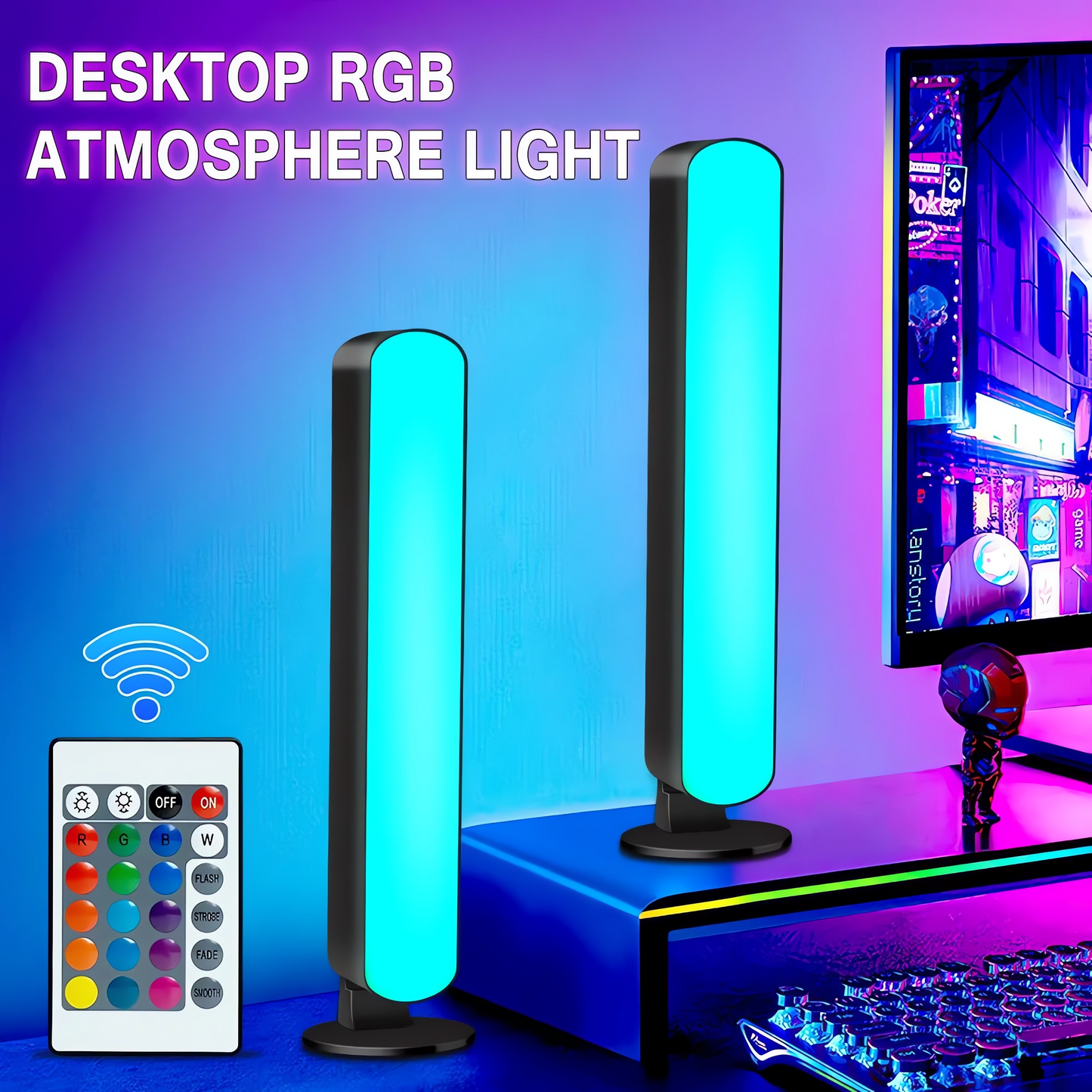 RGB Light Bar,LED Light Bar Remote Control,RGB Gaming Lights,USB 16 Million Colors,Scene and Music Modes,2 Pack for Bedroom Game Room