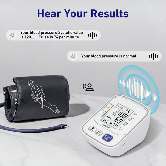 Blood Pressure Monitors: Voice Blood Pressure Machine Upper Arm with Large Wide Cuff Automatic Digital BP Machine LCD Screen