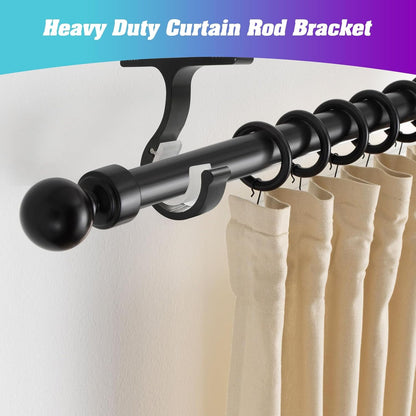 Genreen Curtain Rod Brackets Ceiling Ｍount and Ｗall Installation　Curtain Rod Brackets Ceiling Curtain Rod Brackets Rod Holders for 1 Inch Rod, Black Color, (Set of 4,Black)