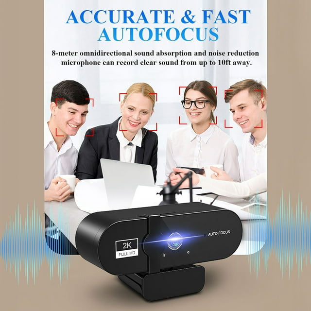 Webcam,2K HD Webcam for PC with Microphone USB Auto Focus for Recording Conference Calls Games