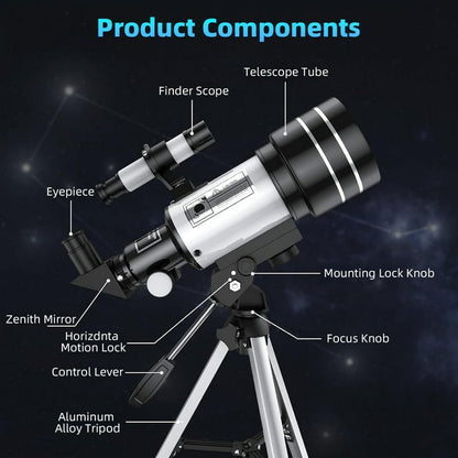 Telescope, 70mm Telescopes for Adults & Kids, 300mm Refractor Telescope (15X-150X) with Adjustable Tripod for Astronomy Beginners, Gift for Kids