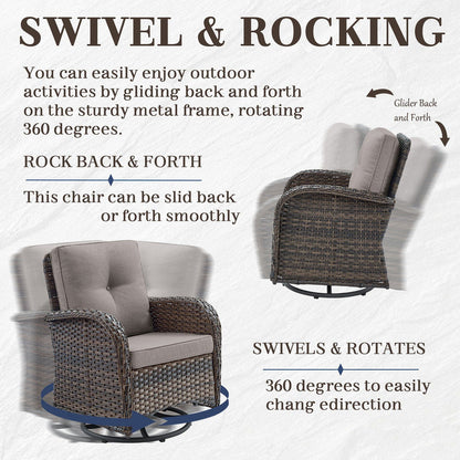 PARKWELL Outdoor Patio Swivel Glider Chair Wicker High Back Swivel Rocking Lounge Chair with Cushion for Backyard Deck Porch,Gray