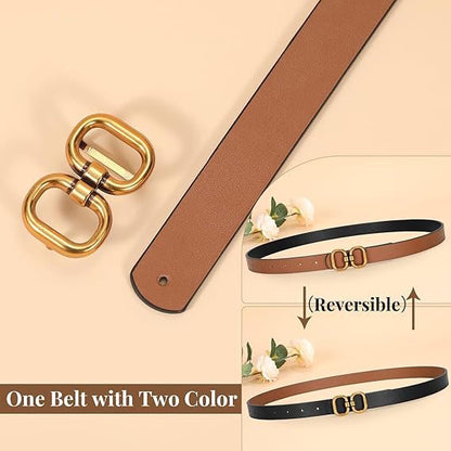 Genreen Reversible Leather Belt for Women with Gold Buckle Ladies Leather Belt for Jeans Pants