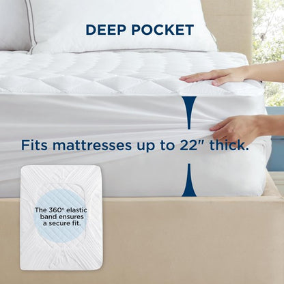 Queen Mattress Protector, Quilted Waterproof Mattress Pad with Deep Pocket up to 22 Inches, Soft Breathable Noiseless Mattress Cover, Mattress Topper Queen White