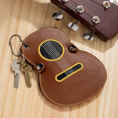 Genreen Guitar Pick Case Personalized with 17 Slots, Custom Name on the Guitar-Shaped Guitar Pick Holder Picks Storage Bag for Guitar Lovers,1Pac,brown