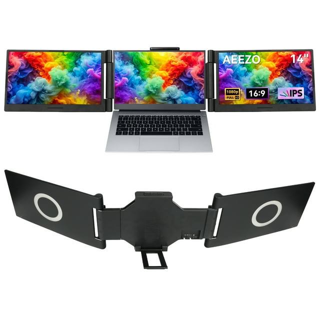 AEEZO 14.1 inch Portable Monitor,1080P FHD Display Laptop Screen Extender,Plug & Play,Alloy Stand, Two Screen Monitor Extender for 13"-17" Laptop,Collapsible & Portable