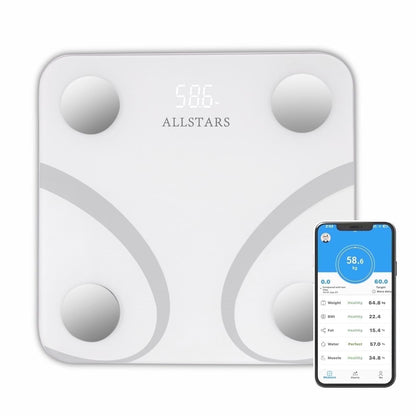 Smart Weight Scale, Monitor 12 body metrics including BMI and body fat with Smart Phone APP, 396 Lbs, White