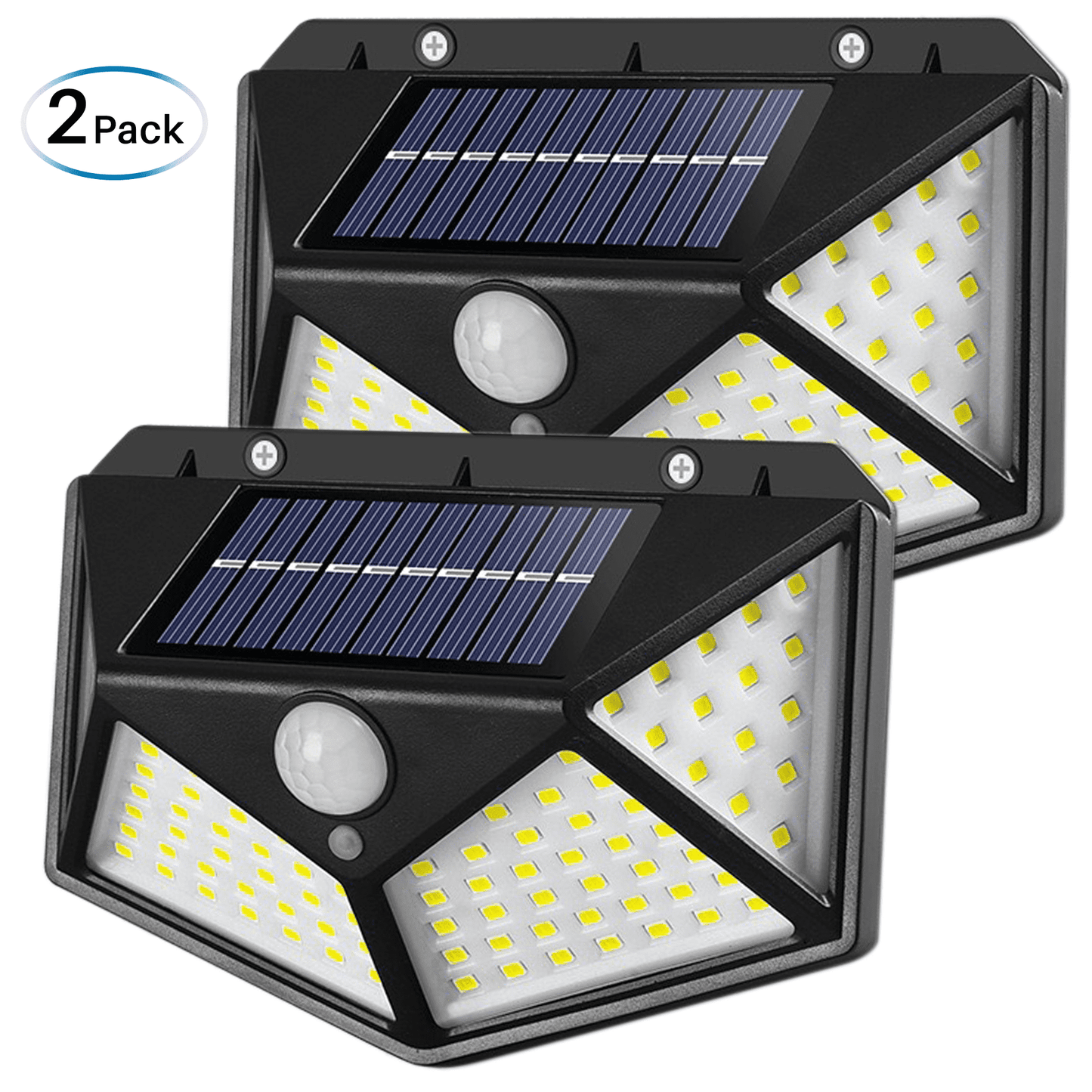 OWNTECH Solar Outdoor Lights Waterproof Motion Sensor 100 LEDs for Exterior Wall, Patio, Yard, Garage, Deck, Garden, 2 Pack