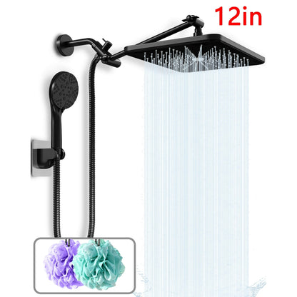 Amobro 12" Shower Head High Pressure Rainfall Handheld Shower Combo Anti-leak Shower Head with Holder, Height/Angle Adjustable, Chrome, Matte Black