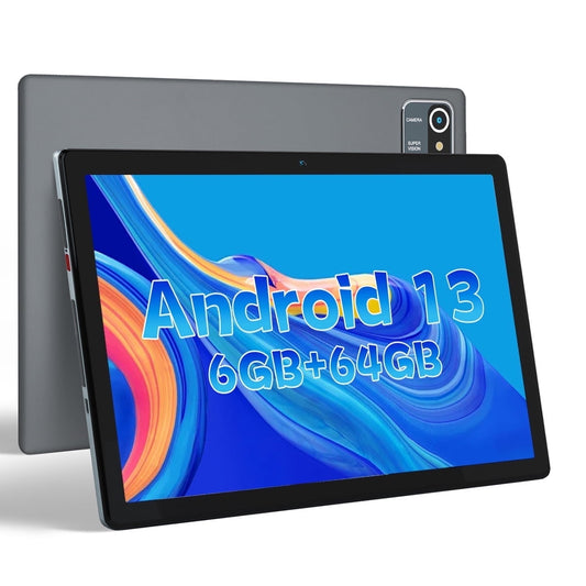 10inch Android 13 Tablet, 6GB RAM 64GB ROM 128GB Expand, Quad-core Processor, 1280x800 IPS HD Touch Screen Tablet, Dual Camera, Bluetooth, 5000mAh Battery,Gray