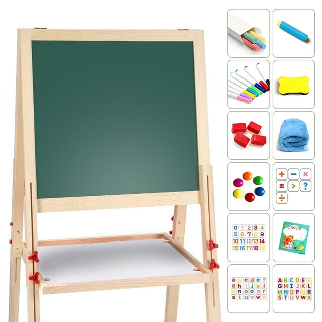 Art Easel for Kids, Adjustable Magnetic Double Sided Wooden Toddler Easel with Deluxe Accessories for Ages 2-8