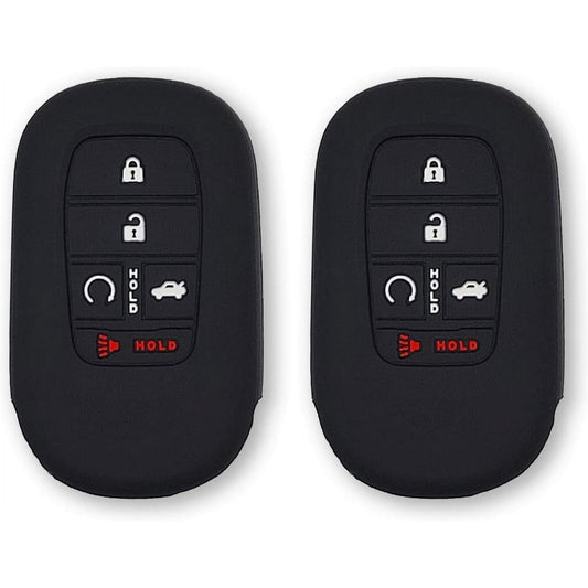 Autobase Silicone Key Fob Cover for 2022 2023 2024 2025 Honda Civic Accord HR-V CR-V Pilot Sport SI EX EX-L Touring | Car Accessory | Key Protection Case - 2 Pcs (Black)