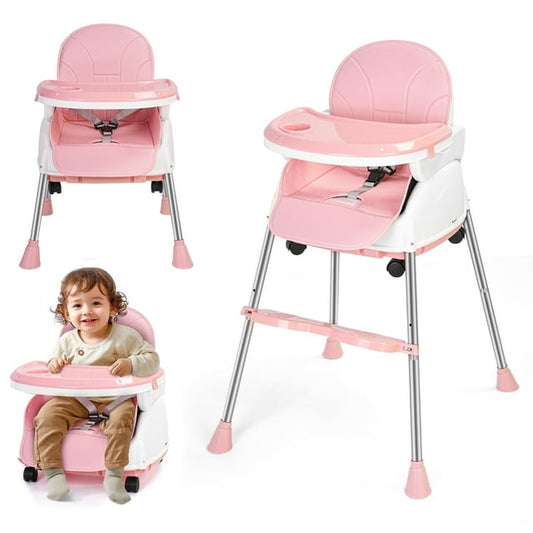 Vipuse Baby High Chair,5-in-1 Convertible Highchair for Babies and Toddlers with 3-Point Seat Belt,Double-layer Dinner Plate,Baby Seat for Walk,Pink